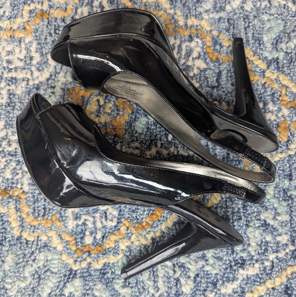 G By Guess Black Patent Leather Peep-Toe Heels Size 6.5M - Picture 6 of 7